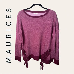 0245. MAURICES MAROON‎ SWEATER SIZE X-LARGE TIES ON SIDES
